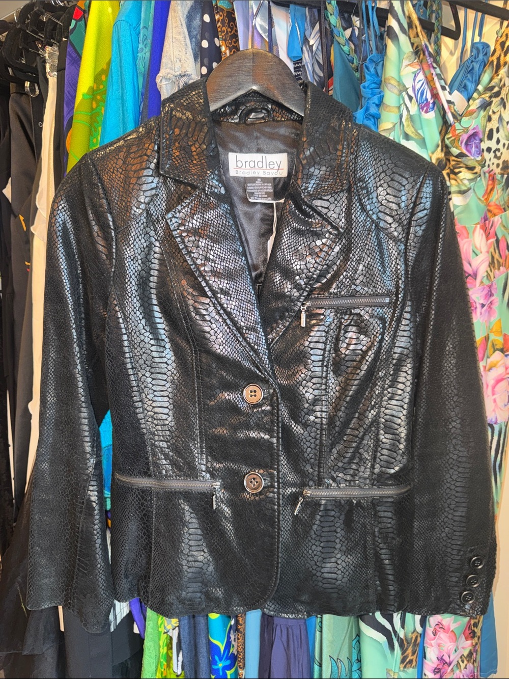 Bradley Faux Snakeskin Black Blazer Jacket